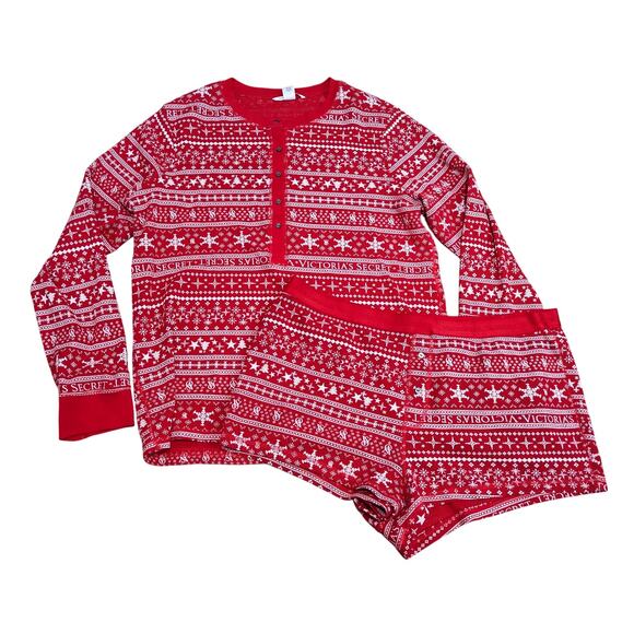 Victoria's Secret Thermal Short Pajama Set Lipstick Fair Isle Womens XXLarge - Picture 1 of 10
